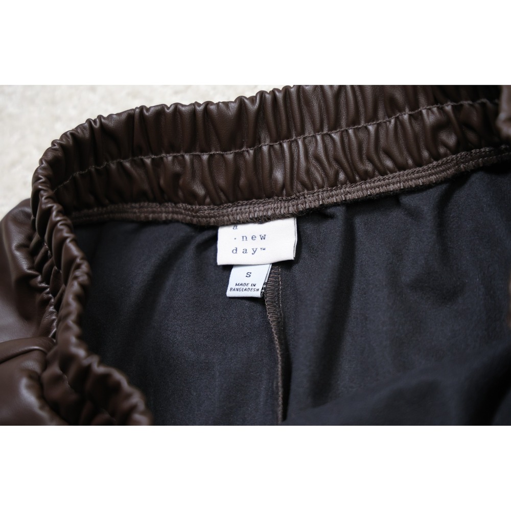 A New Day Dark Brown Faux Leather Midi Skirt Elastic Waist A-Line S NEW - Picture 6 of 7